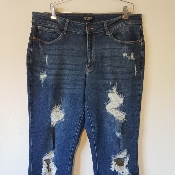 Judy Blue Jeans 18W Blue Boyfriend Fit Distressed Stretch High Rise JB88220 - Picture 3 of 8